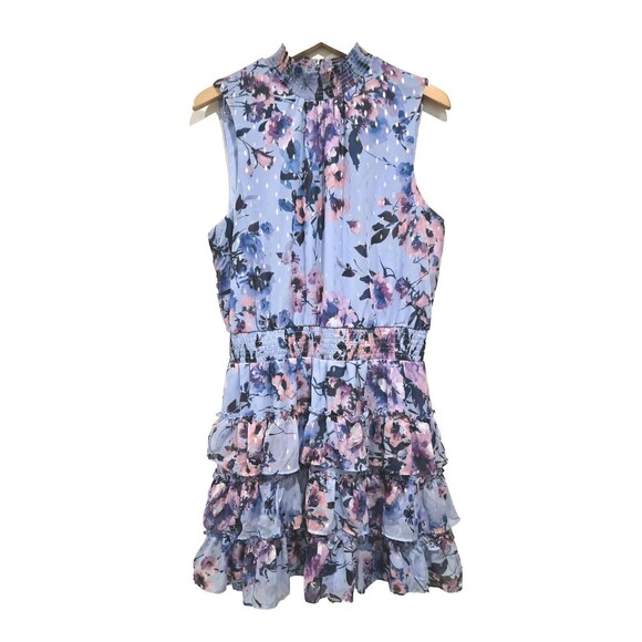 Everlily Dresses & Skirts - Everlily Women's Blue Gold Floral Mini Sleeveless Dress Smocked‎ Ruffles XL